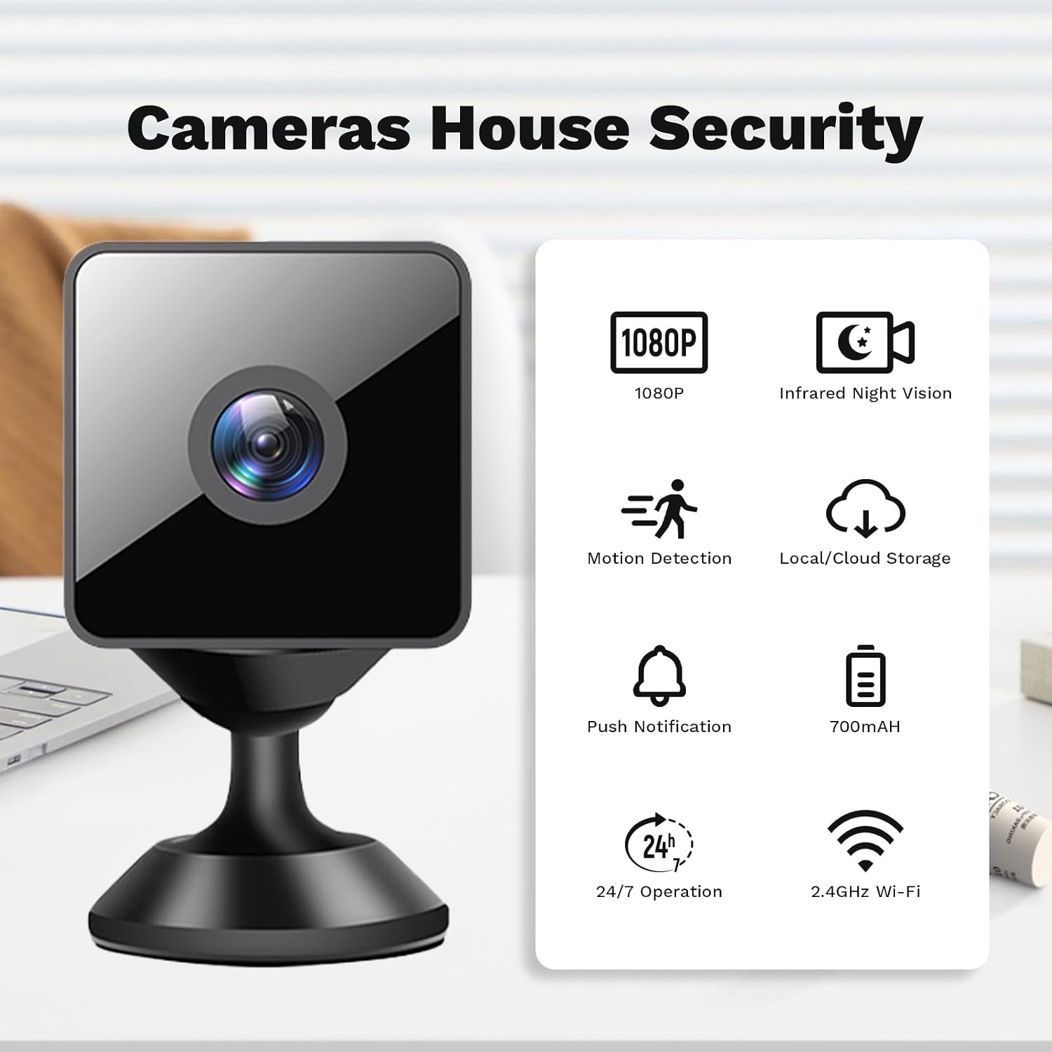 Hidden Camera – Spy Camera, HD Video, Wifi Wireless Mini Camera, Indoor Camera for Home Security, Small Nanny Cam with Night Vision and Motion-Activated Alerts, Baby and Pet Camera