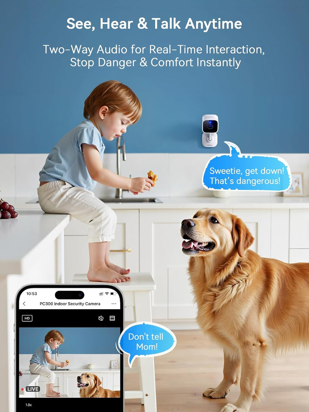 2K 3MP Indoor Security Camera, 2.4Ghz Wifi CCTV Camera Indoor for Home with Night Vision, Motion & Sound Detection, 2-Way Audio, APP Control, 24/7 Recording No Drill Wall Mount Pet Camera