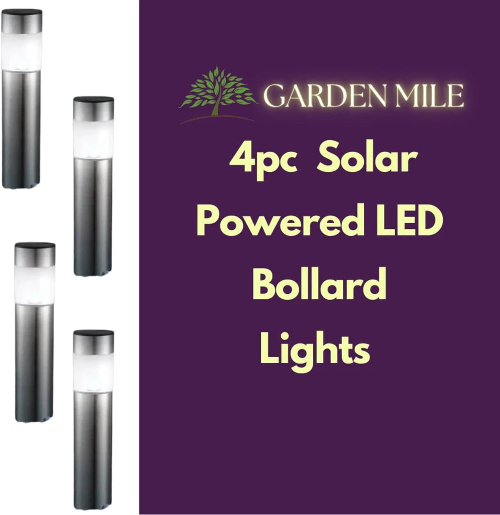 Set of 4 Modern Stainless Steel Solar Bollard Lights, 35Cm | Solar Powered, Waterproof, Anti-Rust, Auto ON/OFF