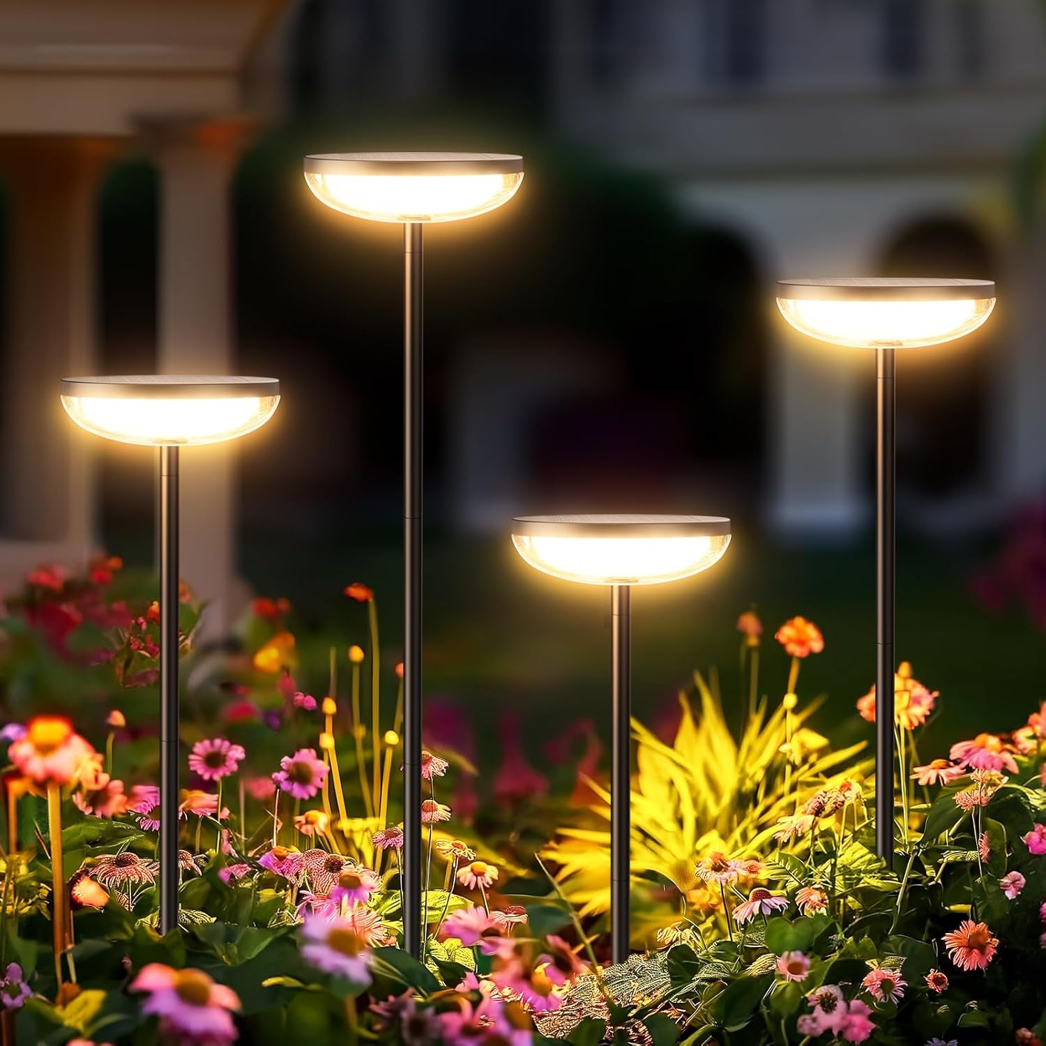 Solar Garden Lights, 4 Pack Solar Lights Outdoor Garden Built-In 1000Mah Battery, Outdoor Ornaments Solar Powered Waterproof for Yard Patio Pathway Decoration