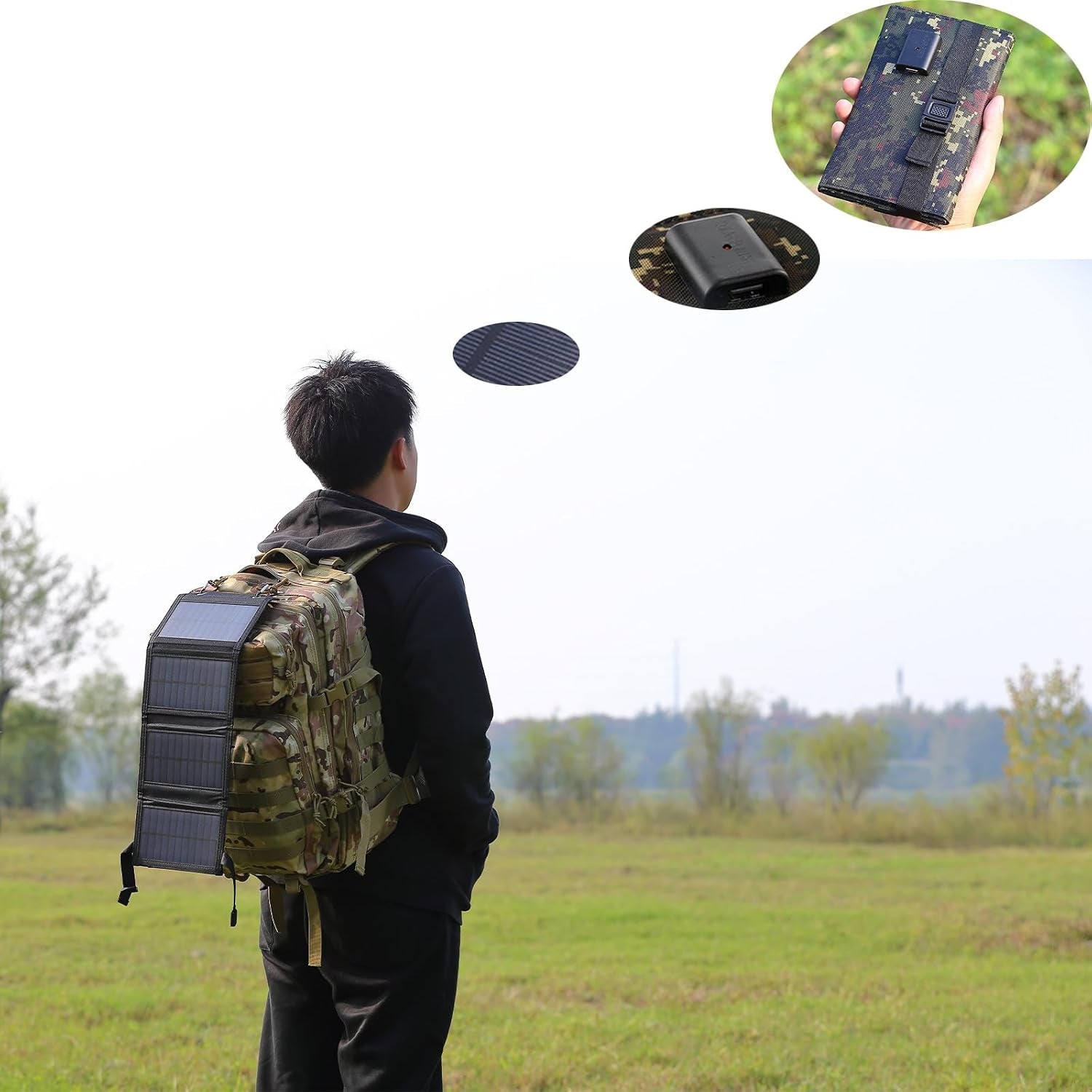 Solar Charger Folding Solar Panel Power Bank with USB Port Portable Solar Panels Compatible with Mobile Phone Solar Panel for Camping with 2 Buckles Outdoor Solar Charger Water Proofing