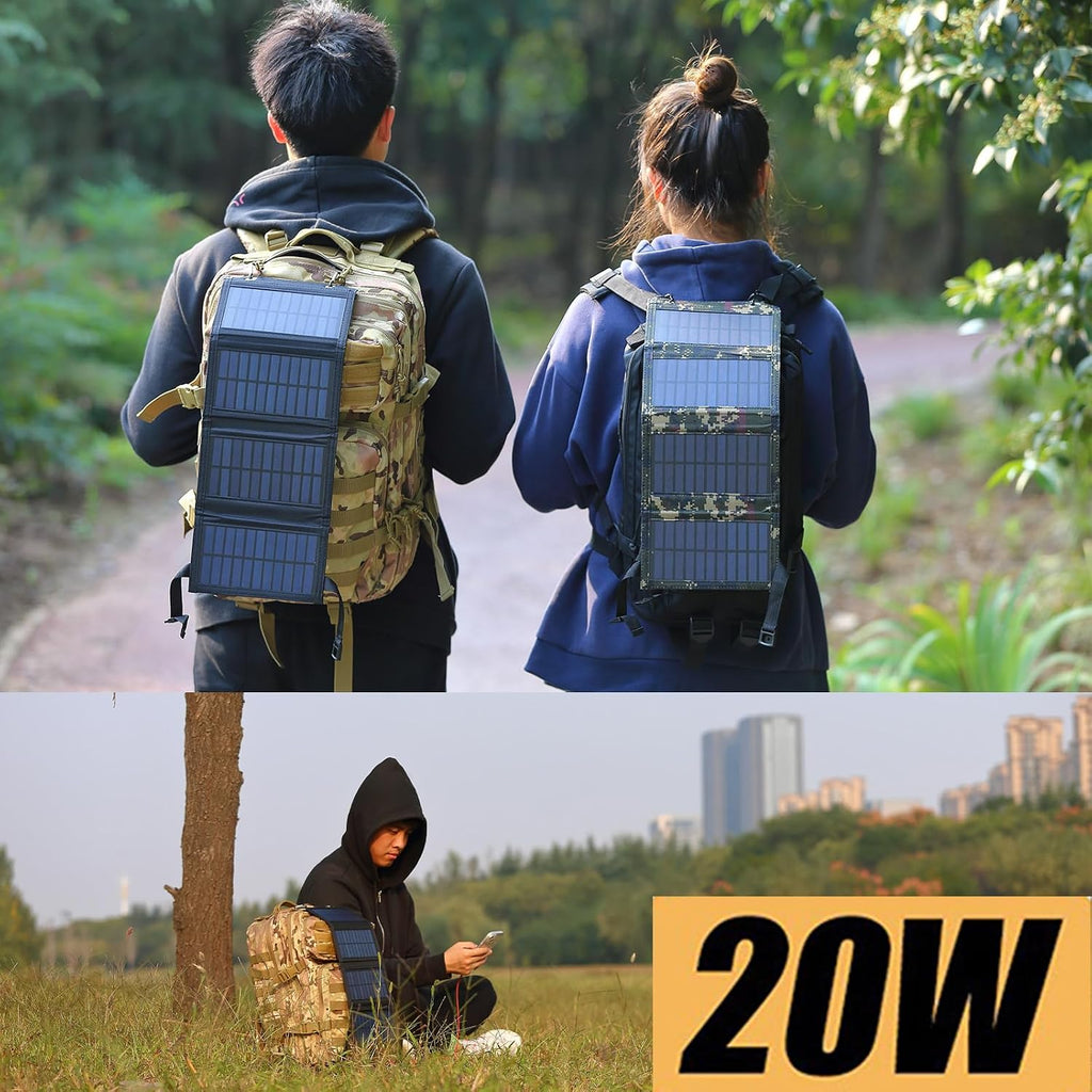 Solar Charger Folding Solar Panel Power Bank with USB Port Portable Solar Panels Compatible with Mobile Phone Solar Panel for Camping with 2 Buckles Outdoor Solar Charger Water Proofing