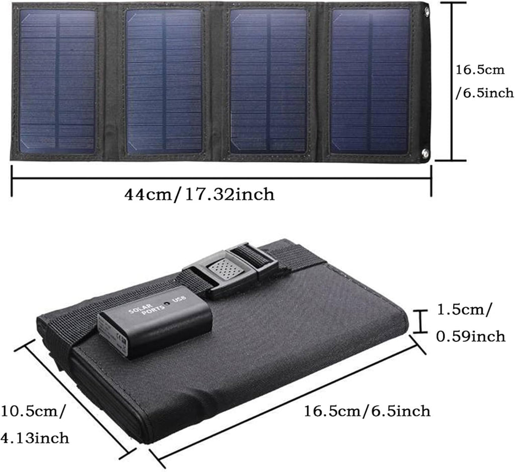 Solar Charger Folding Solar Panel Power Bank with USB Port Portable Solar Panels Compatible with Mobile Phone Solar Panel for Camping with 2 Buckles Outdoor Solar Charger Water Proofing