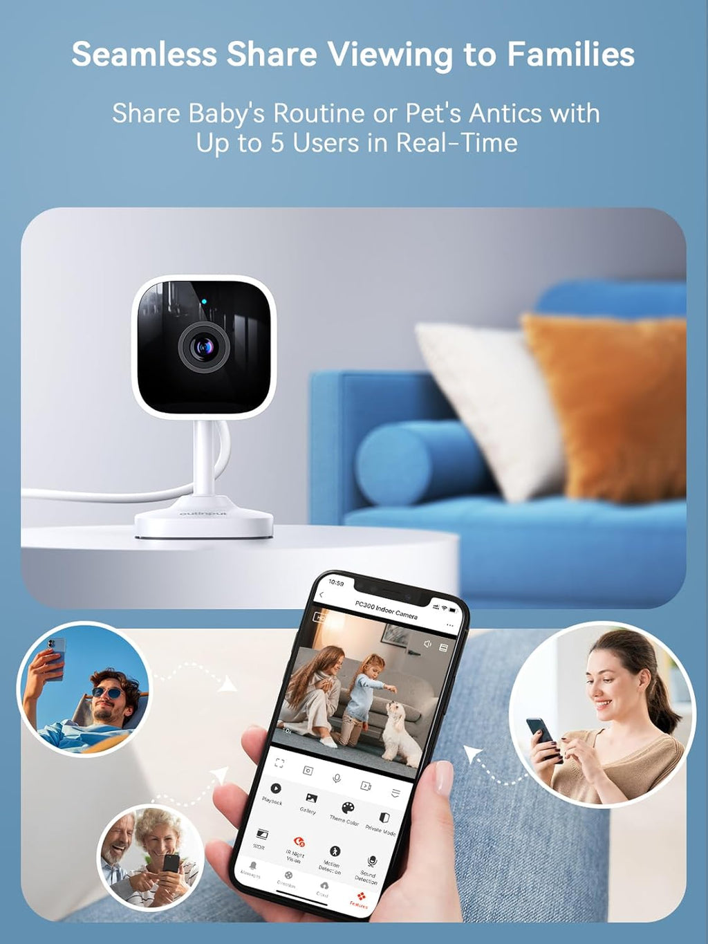 2K 3MP Indoor Security Camera, 2.4Ghz Wifi CCTV Camera Indoor for Home with Night Vision, Motion & Sound Detection, 2-Way Audio, APP Control, 24/7 Recording No Drill Wall Mount Pet Camera