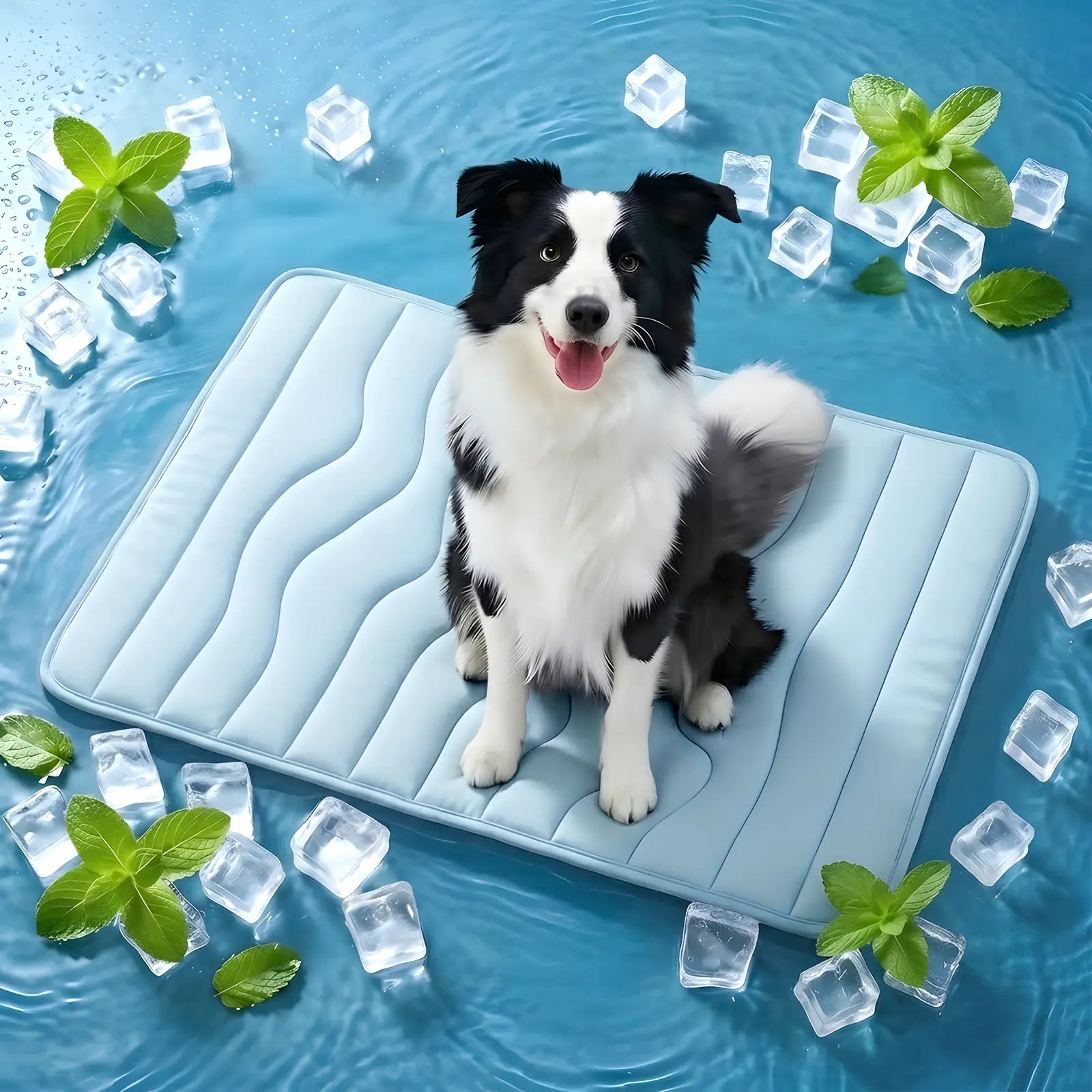 Gel-Free Cooling Pet Mat for Large Dogs - Nylon & Cotton Geometric Design, Portable Machine-Washable Durable Pad for Hikes & Camping, Summer Dog Essential