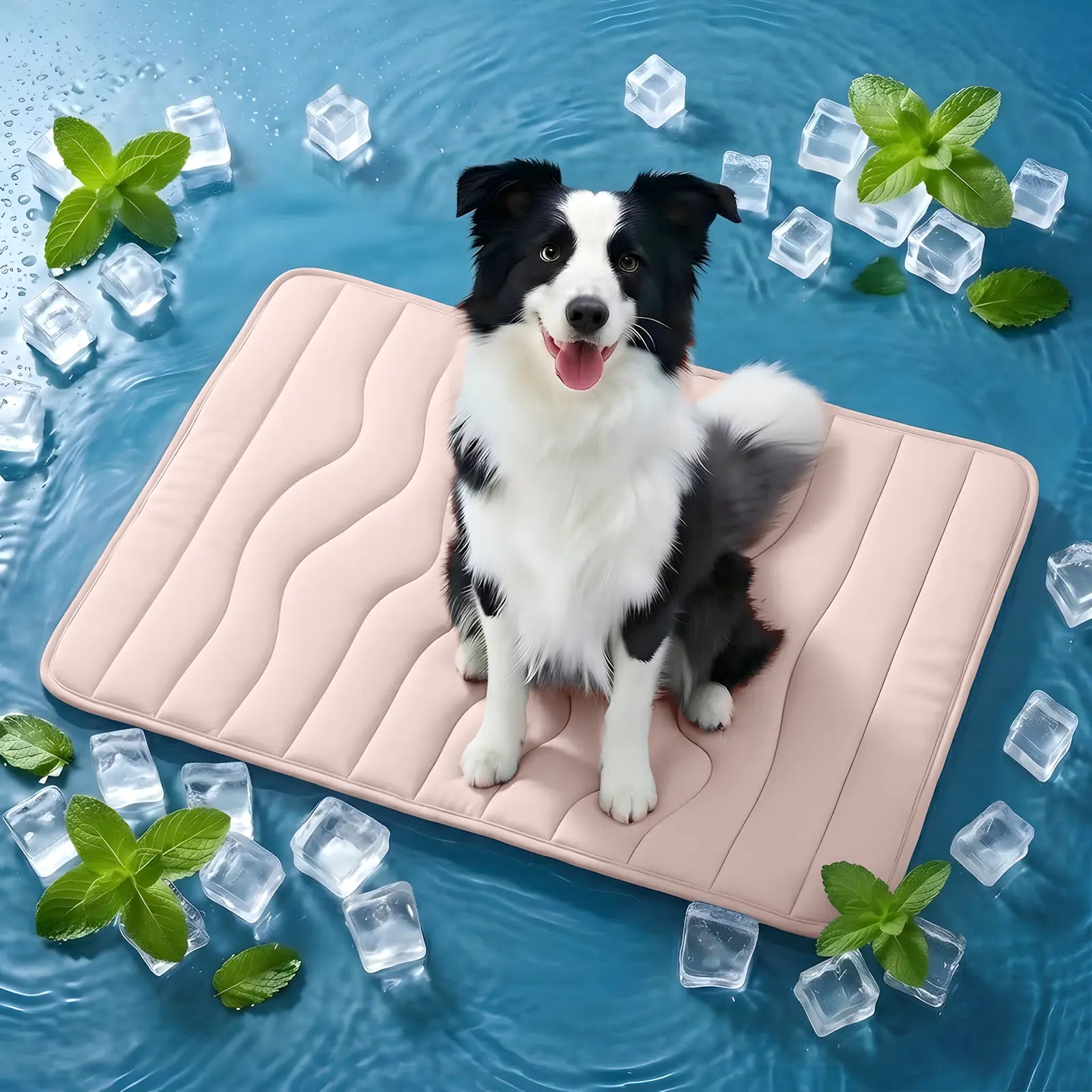 Gel-Free Cooling Pet Mat for Large Dogs - Nylon & Cotton Geometric Design, Portable Machine-Washable Durable Pad for Hikes & Camping, Summer Dog Essential