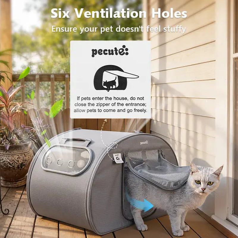 Pet Cooling House - Portable Bubble View Pod with Detachable Cooling Blanket, Full-View Window, Insulated Wall, Fiberglass Rods, No-Assembly Design, All-Season, Folds Flat for Small Dogs/Cats (Indoor & Travel Use) Pecute 