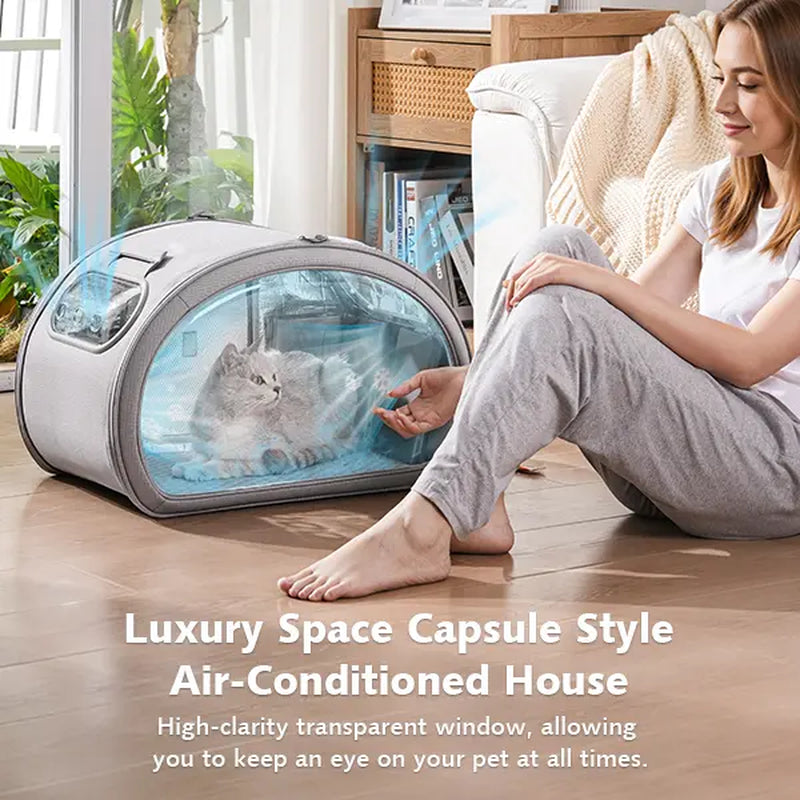 Pet Cooling House - Portable Bubble View Pod with Detachable Cooling Blanket, Full-View Window, Insulated Wall, Fiberglass Rods, No-Assembly Design, All-Season, Folds Flat for Small Dogs/Cats (Indoor & Travel Use) Pecute 