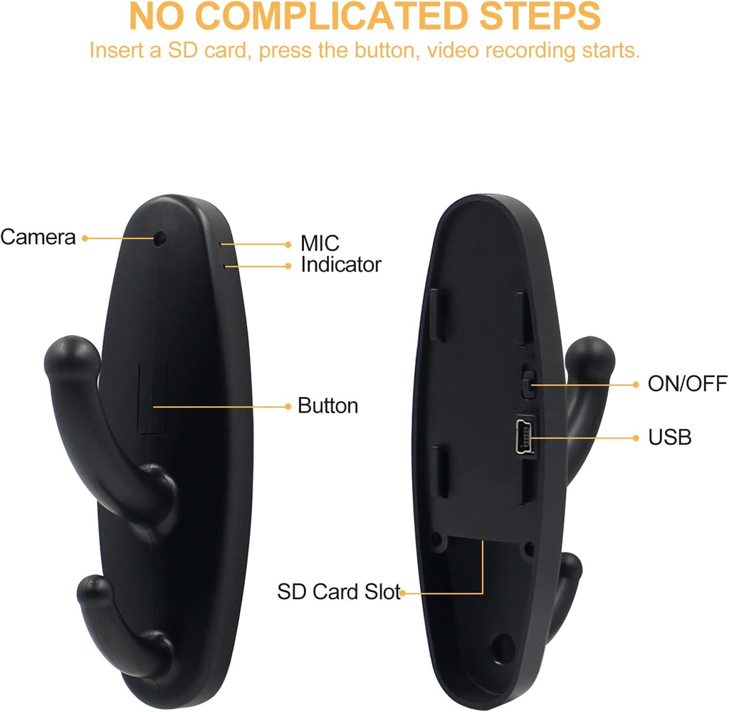 Clothes Hook with Mini Hidden Camera 1080P Spy Camera with Motion Detection Loop Recording, Secret Camera for Home, Indoor Security Nanny Camera for Baby/Pet, No Wifi Function