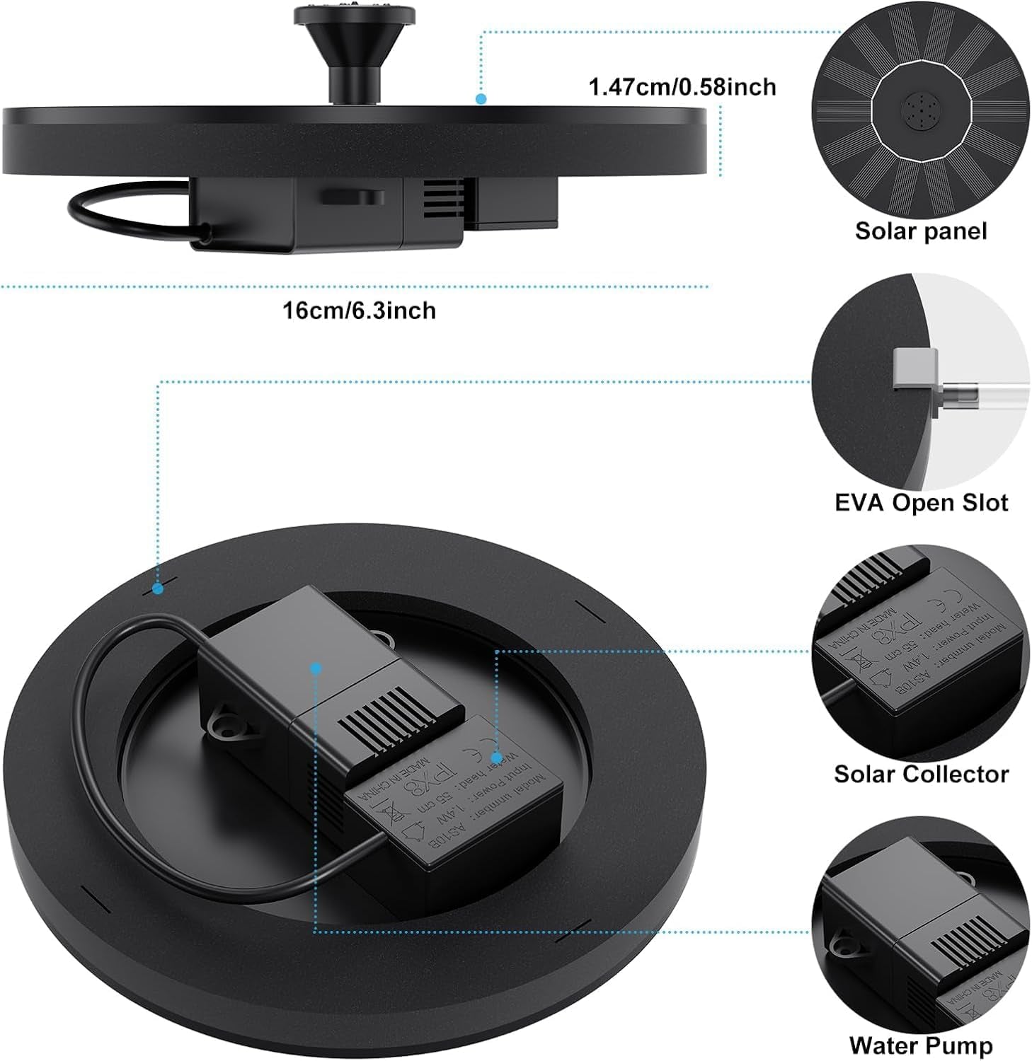 Solar Fountain, Solar Water Fountain, Solar Water Features for the Garden, Bird Bath for Garden, Solar Water Pump