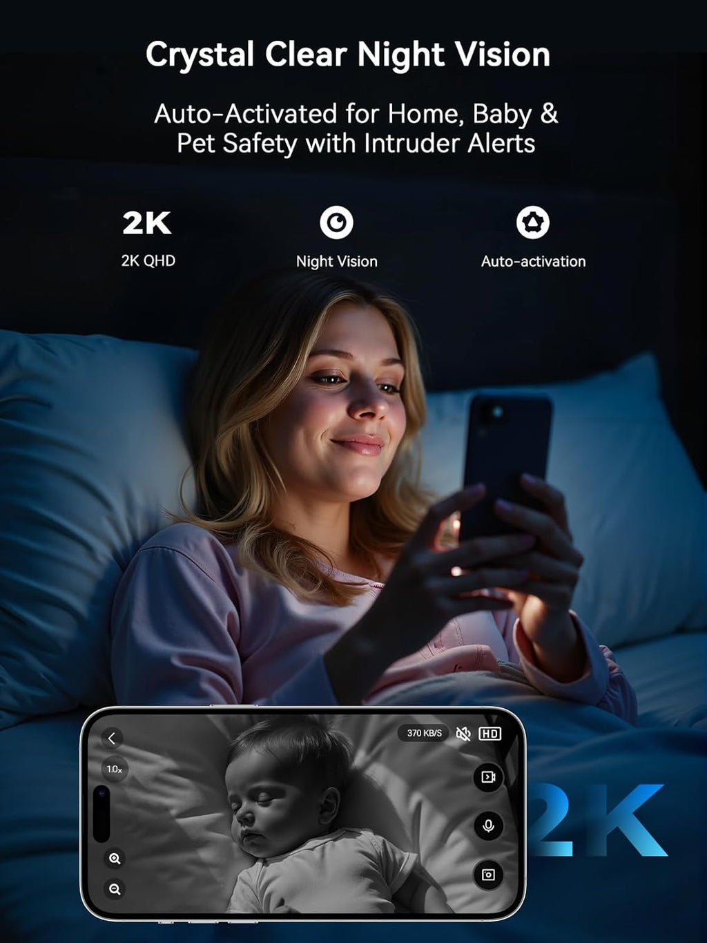 2K 3MP Indoor Security Camera, 2.4Ghz Wifi CCTV Camera Indoor for Home with Night Vision, Motion & Sound Detection, 2-Way Audio, APP Control, 24/7 Recording No Drill Wall Mount Pet Camera