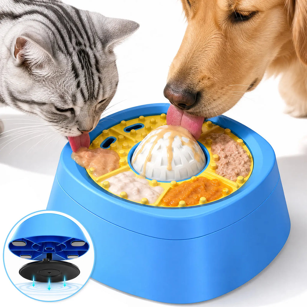 Interactive Slow Feeder Dog Bowl - 2-In-1 Enrichment Feeder with Rolling Lick Ball for Fast Eaters, Anti-Slip Suction Base for Frozen Treats, Yogurt & Wet Food, for Dogs & Cats