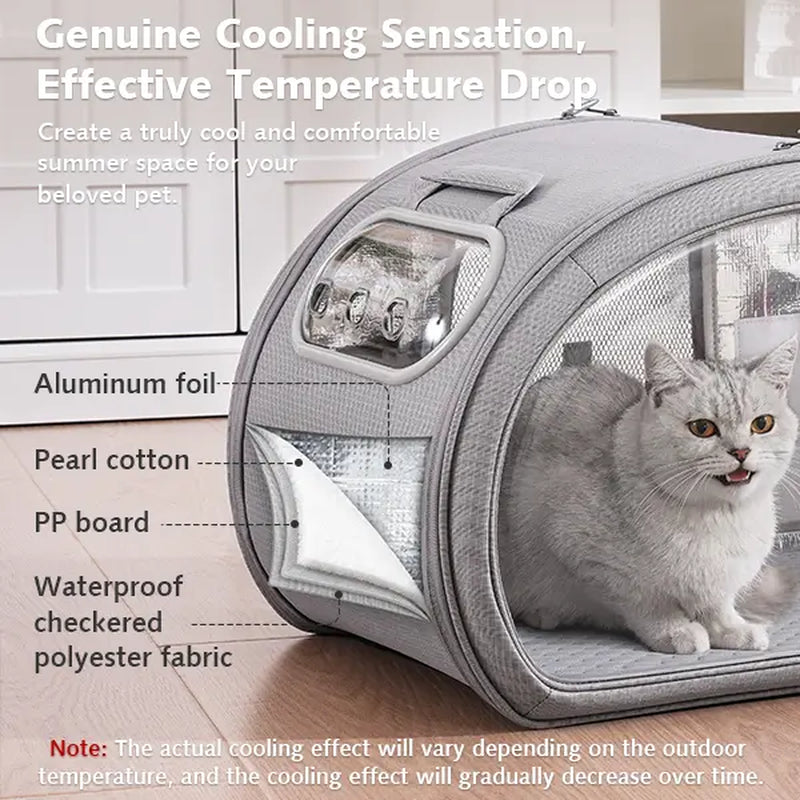 Pet Cooling House - Portable Bubble View Pod with Detachable Cooling Blanket, Full-View Window, Insulated Wall, Fiberglass Rods, No-Assembly Design, All-Season, Folds Flat for Small Dogs/Cats (Indoor & Travel Use) Pecute 