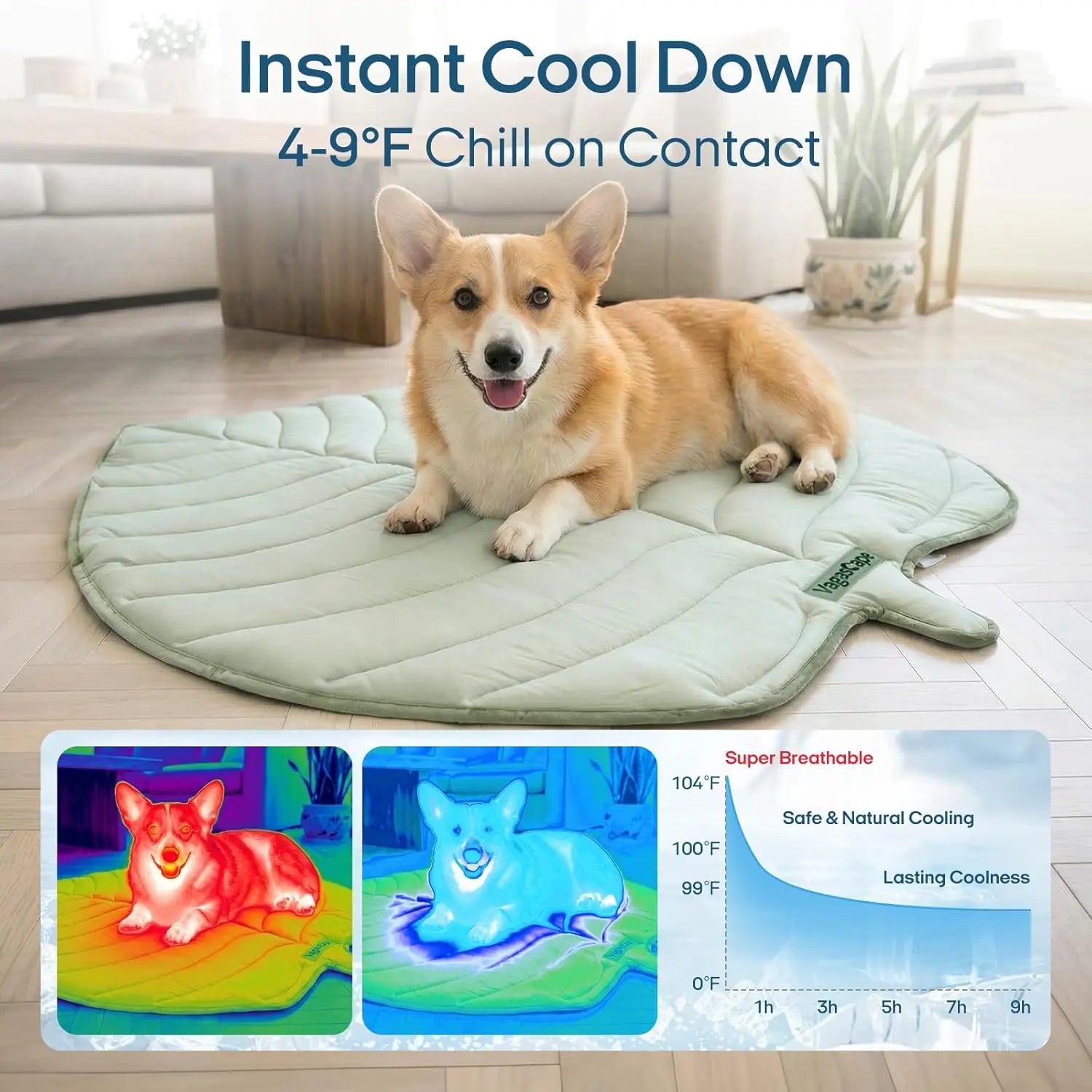 Gel-Free Cooling Pet Mat for Large Dogs - Nylon & Cotton Geometric Design, Portable Machine-Washable Durable Pad for Hikes & Camping, Summer Dog Essential