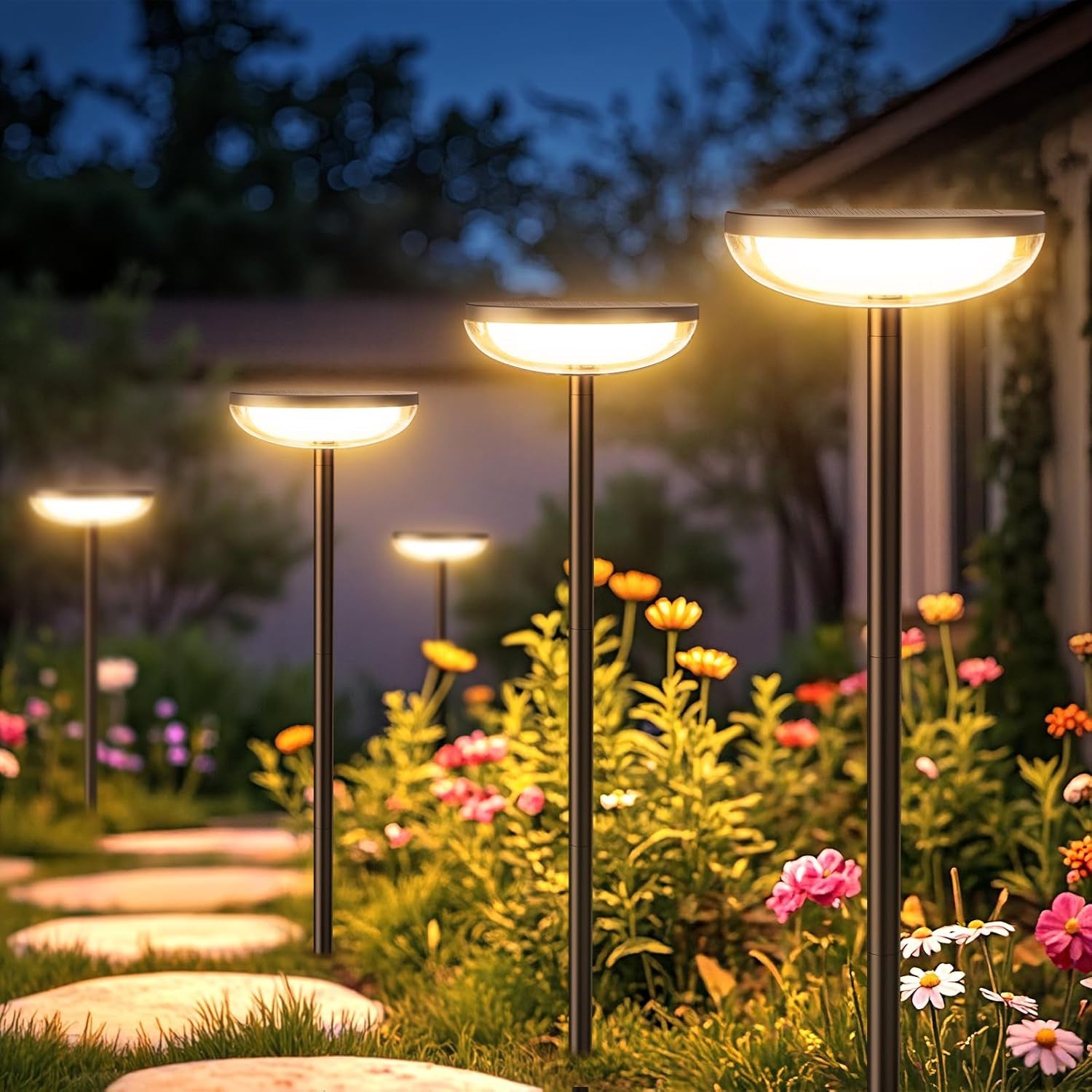 Solar Garden Lights, 4 Pack Solar Lights Outdoor Garden Built-In 1000Mah Battery, Outdoor Ornaments Solar Powered Waterproof for Yard Patio Pathway Decoration
