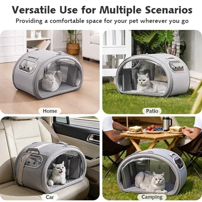 Pet Cooling House - Portable Bubble View Pod with Detachable Cooling Blanket, Full-View Window, Insulated Wall, Fiberglass Rods, No-Assembly Design, All-Season, Folds Flat for Small Dogs/Cats (Indoor & Travel Use) Pecute 