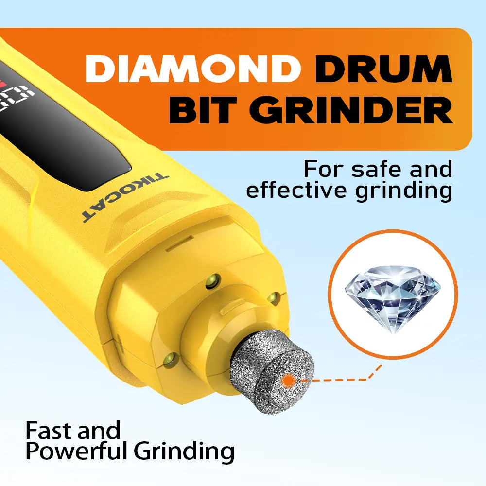 TIKOCAT Ultra Quiet Electric Pet Nail Grinder with LED Lights - Safe and Stress-Free Grooming Tool for All Dog and Cat Breeds, Features 3 Grinding Bits, 6-Speed Settings, Rechargeable Design with Dust Collection Cup (Yellow)