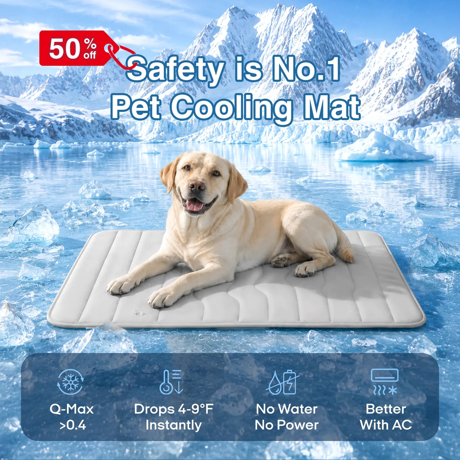 Gel-Free Cooling Pet Mat for Large Dogs - Nylon & Cotton Geometric Design, Portable Machine-Washable Durable Pad for Hikes & Camping, Summer Dog Essential
