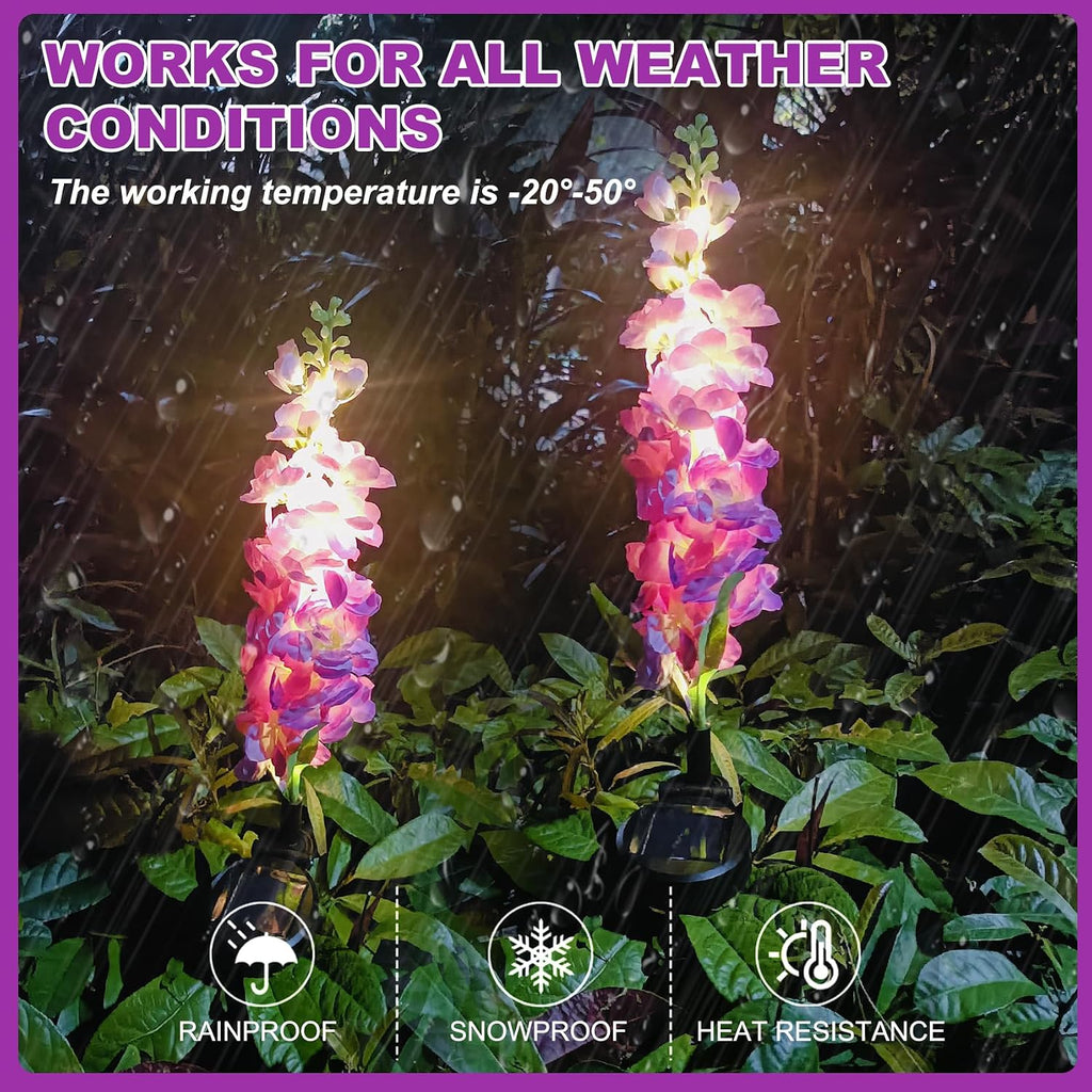 Solar Lights Outdoor, 2 Pack Upgraded Delphinium Solar Garden Lights,Waterproof Outdoor Light Solar Powered,Flower Garden Ornaments for Yard Lawn Patio Porch Pathway Cemetery Decorations (Purple)