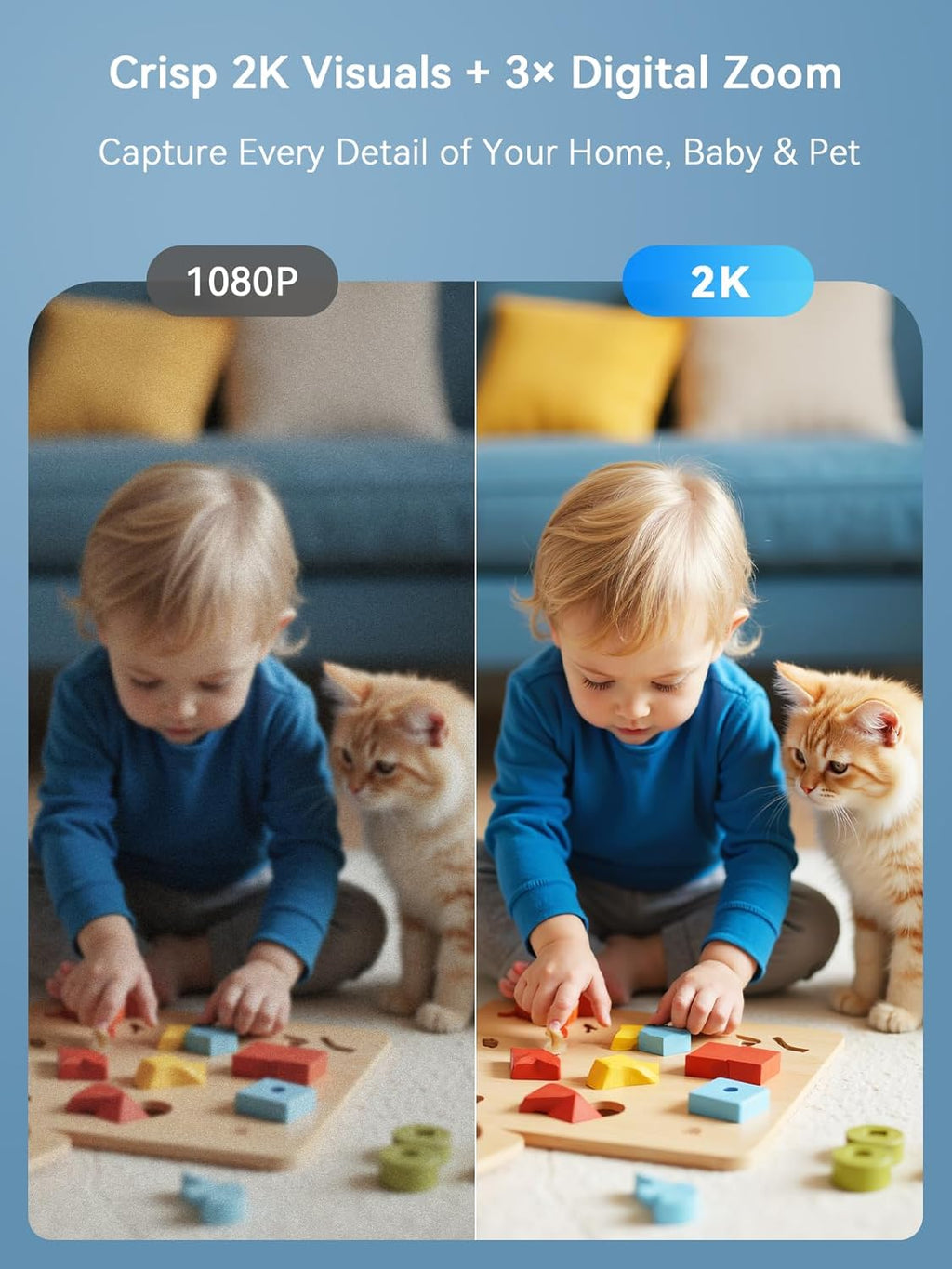 2K 3MP Indoor Security Camera, 2.4Ghz Wifi CCTV Camera Indoor for Home with Night Vision, Motion & Sound Detection, 2-Way Audio, APP Control, 24/7 Recording No Drill Wall Mount Pet Camera