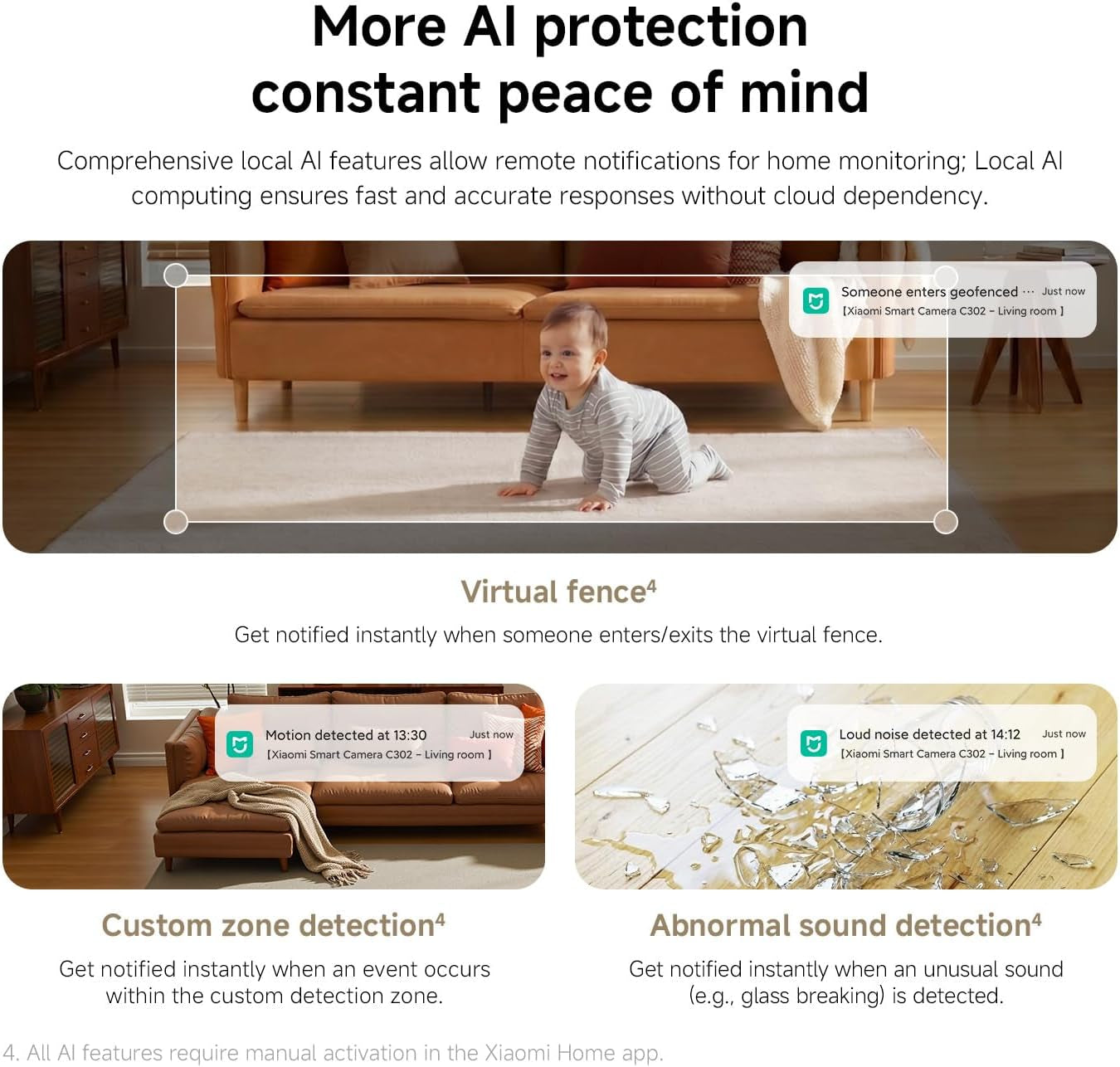 C302 Indoor Camera, 2K 3MP Wi-Fi Pet Camera, 360° Panorama, Privacy Shield, Virtual Barrier, Person and Pet Detection & Tracking, Starlight Colour Night Vision, Two-Way Audio, Alexa & Google