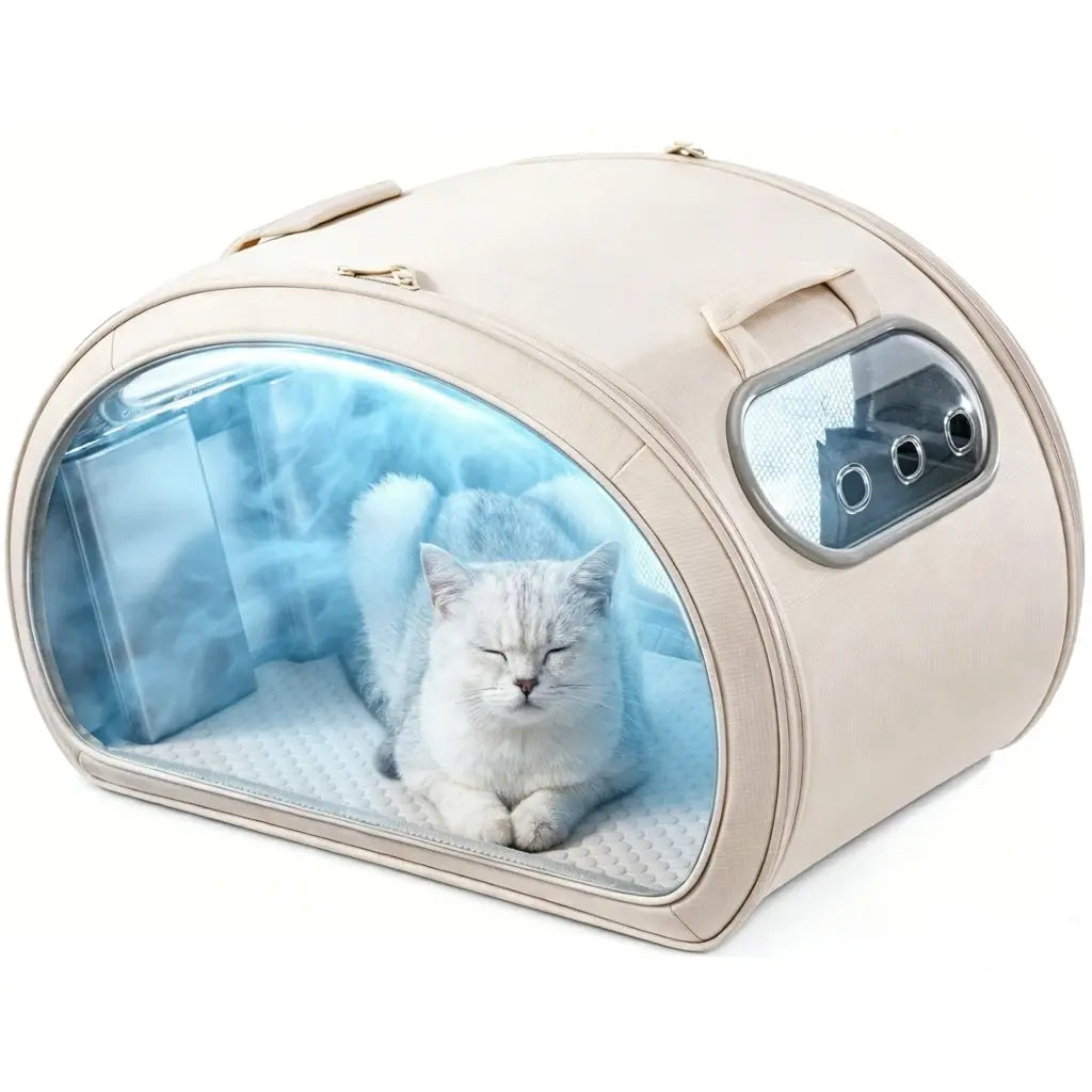 Pet Cooling House - Portable Bubble View Pod with Detachable Cooling Blanket, Full-View Window, Insulated Wall, Fiberglass Rods, No-Assembly Design, All-Season, Folds Flat for Small Dogs/Cats (Indoor & Travel Use) Pecute 