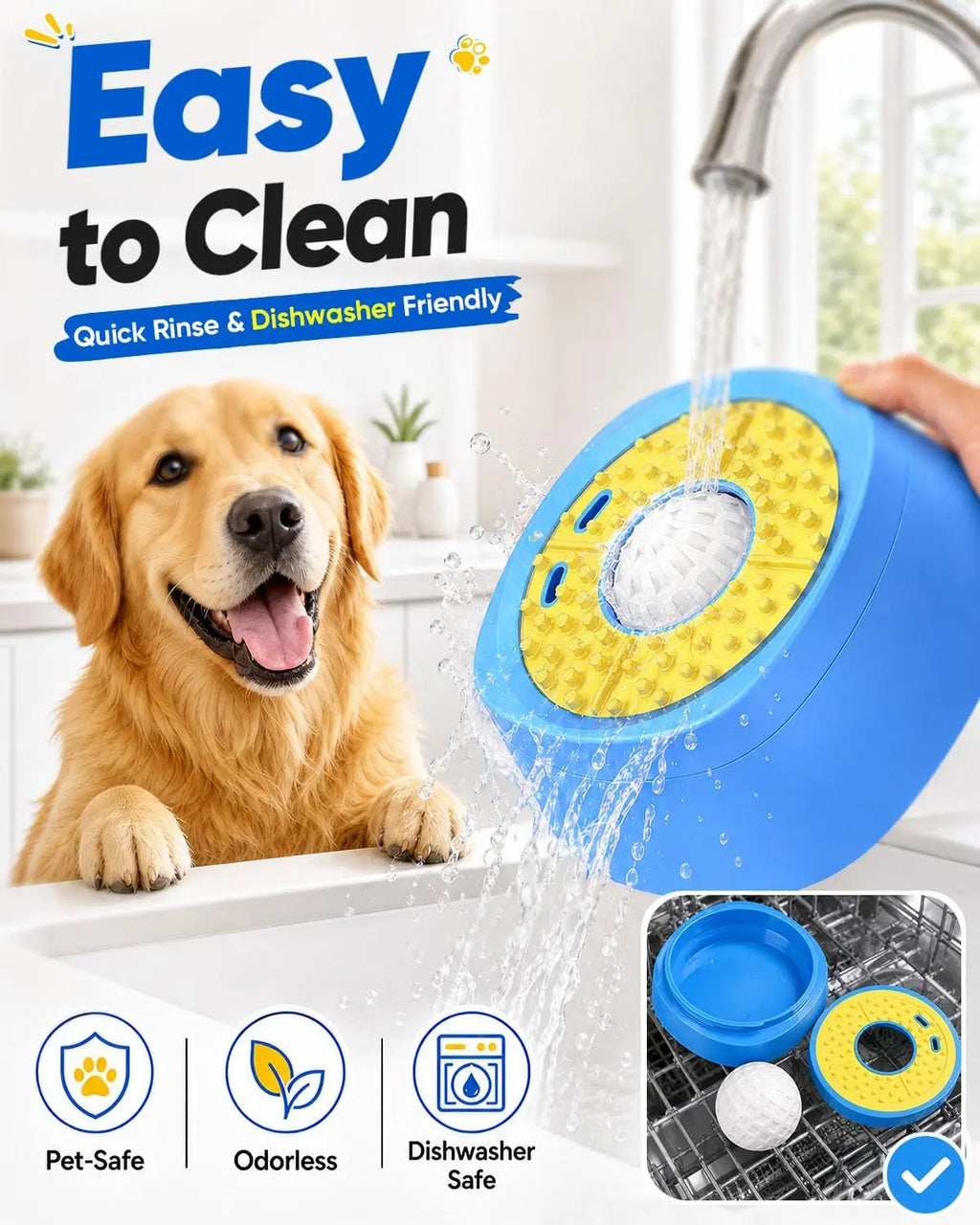 Interactive Slow Feeder Dog Bowl - 2-In-1 Enrichment Feeder with Rolling Lick Ball for Fast Eaters, Anti-Slip Suction Base for Frozen Treats, Yogurt & Wet Food, for Dogs & Cats