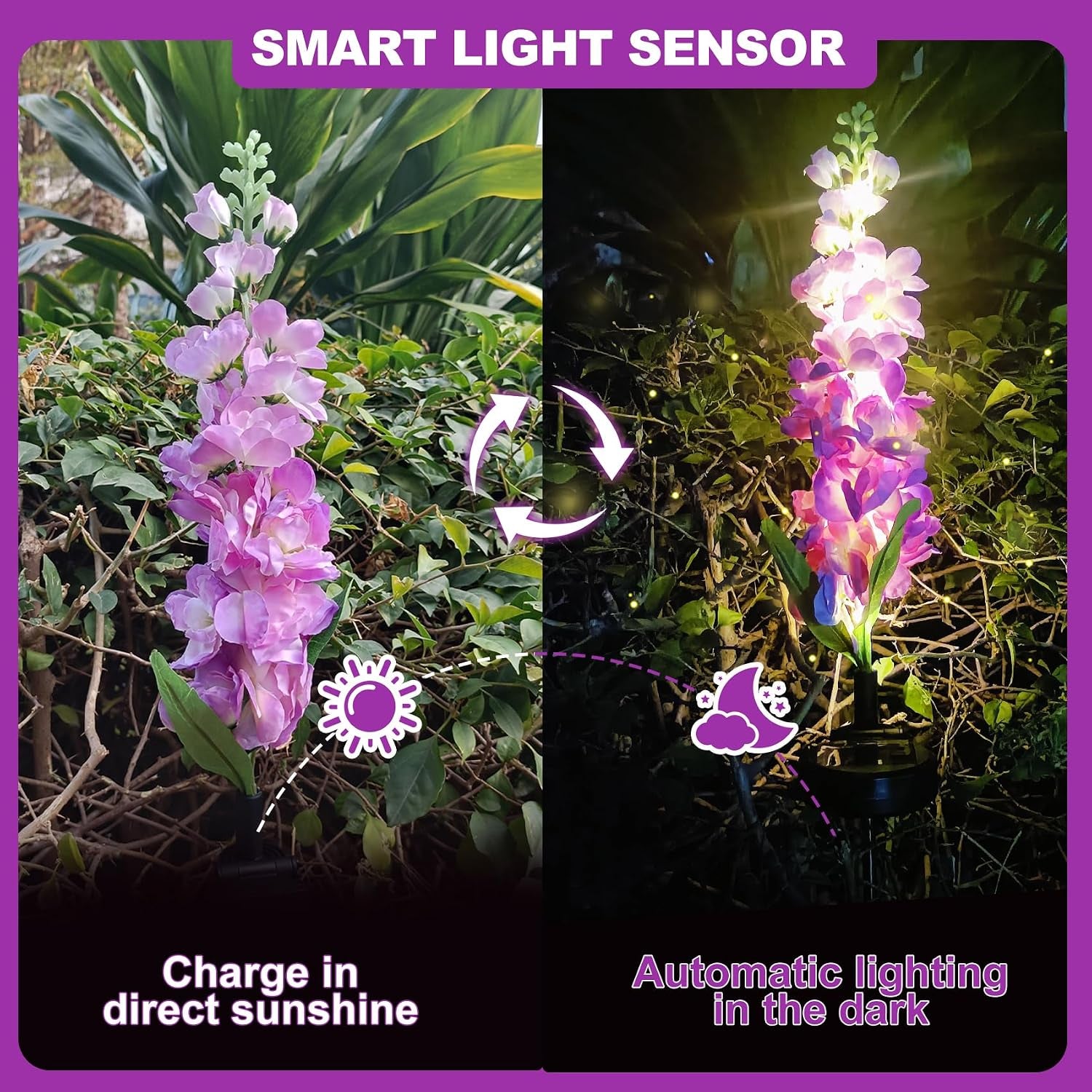Solar Lights Outdoor, 2 Pack Upgraded Delphinium Solar Garden Lights,Waterproof Outdoor Light Solar Powered,Flower Garden Ornaments for Yard Lawn Patio Porch Pathway Cemetery Decorations (Purple)