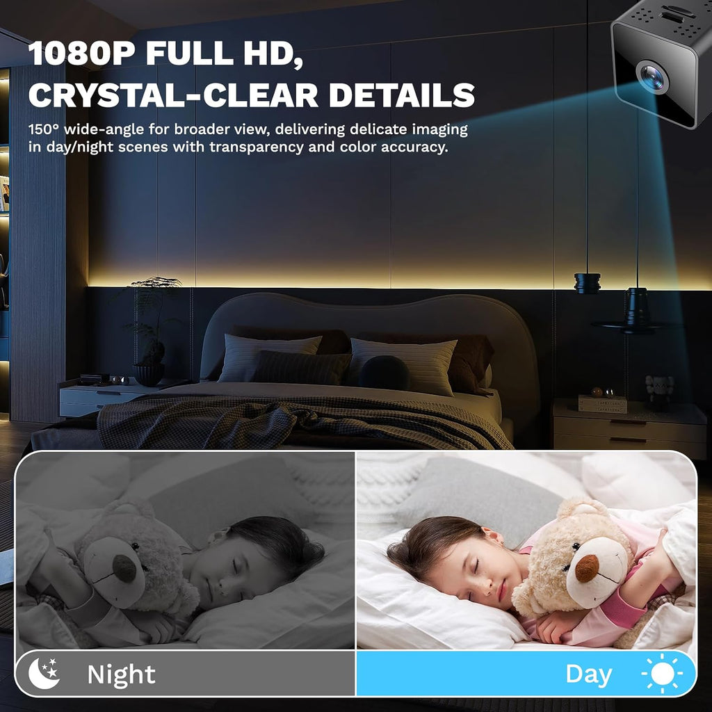 Hidden Camera – Spy Camera, HD Video, Wifi Wireless Mini Camera, Indoor Camera for Home Security, Small Nanny Cam with Night Vision and Motion-Activated Alerts, Baby and Pet Camera