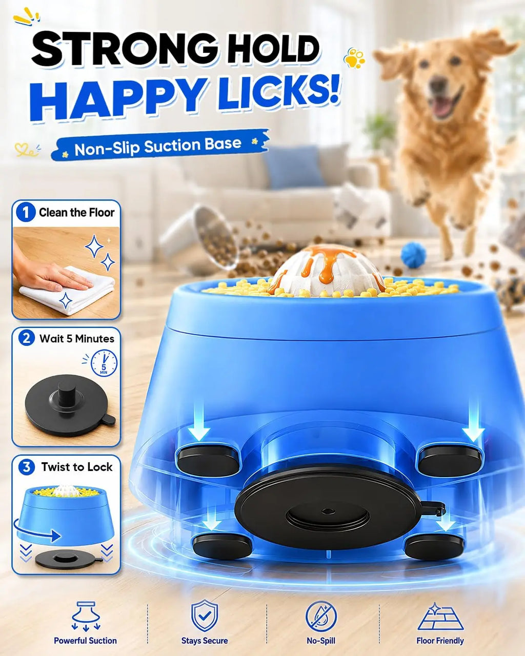 Interactive Slow Feeder Dog Bowl - 2-In-1 Enrichment Feeder with Rolling Lick Ball for Fast Eaters, Anti-Slip Suction Base for Frozen Treats, Yogurt & Wet Food, for Dogs & Cats