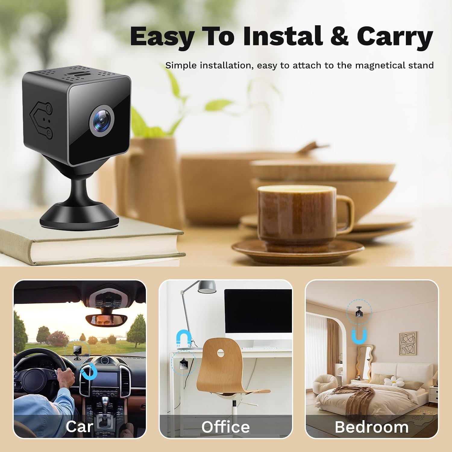 Hidden Camera – Spy Camera, HD Video, Wifi Wireless Mini Camera, Indoor Camera for Home Security, Small Nanny Cam with Night Vision and Motion-Activated Alerts, Baby and Pet Camera